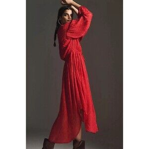 Anthropologie Maxi Dress Women Allene Shimmer Red Boho Retro PreppyMedium NWT